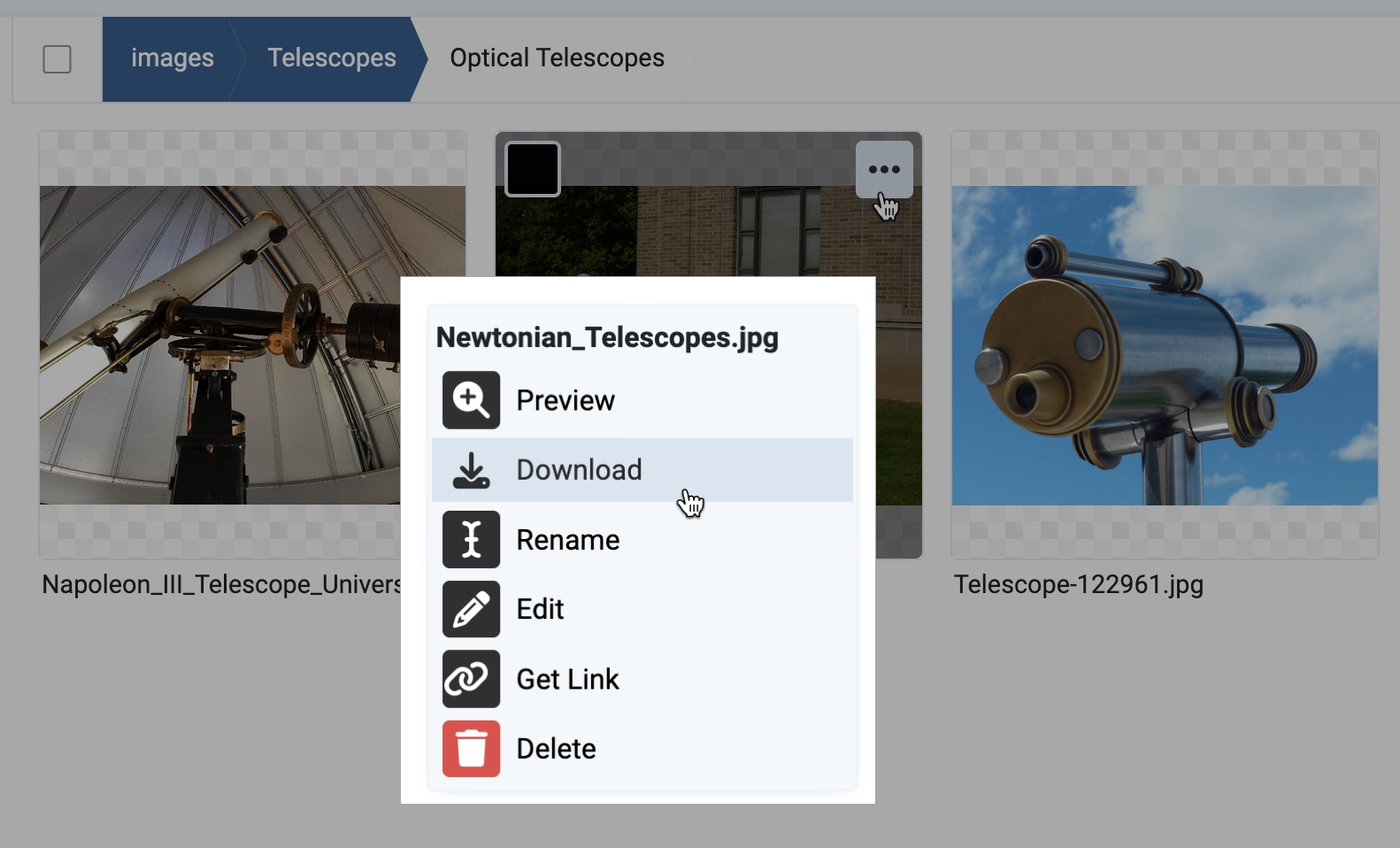 Invoking the item context menu