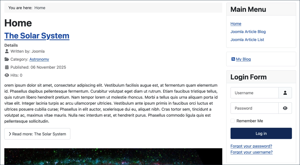 Featured articles on the homepage