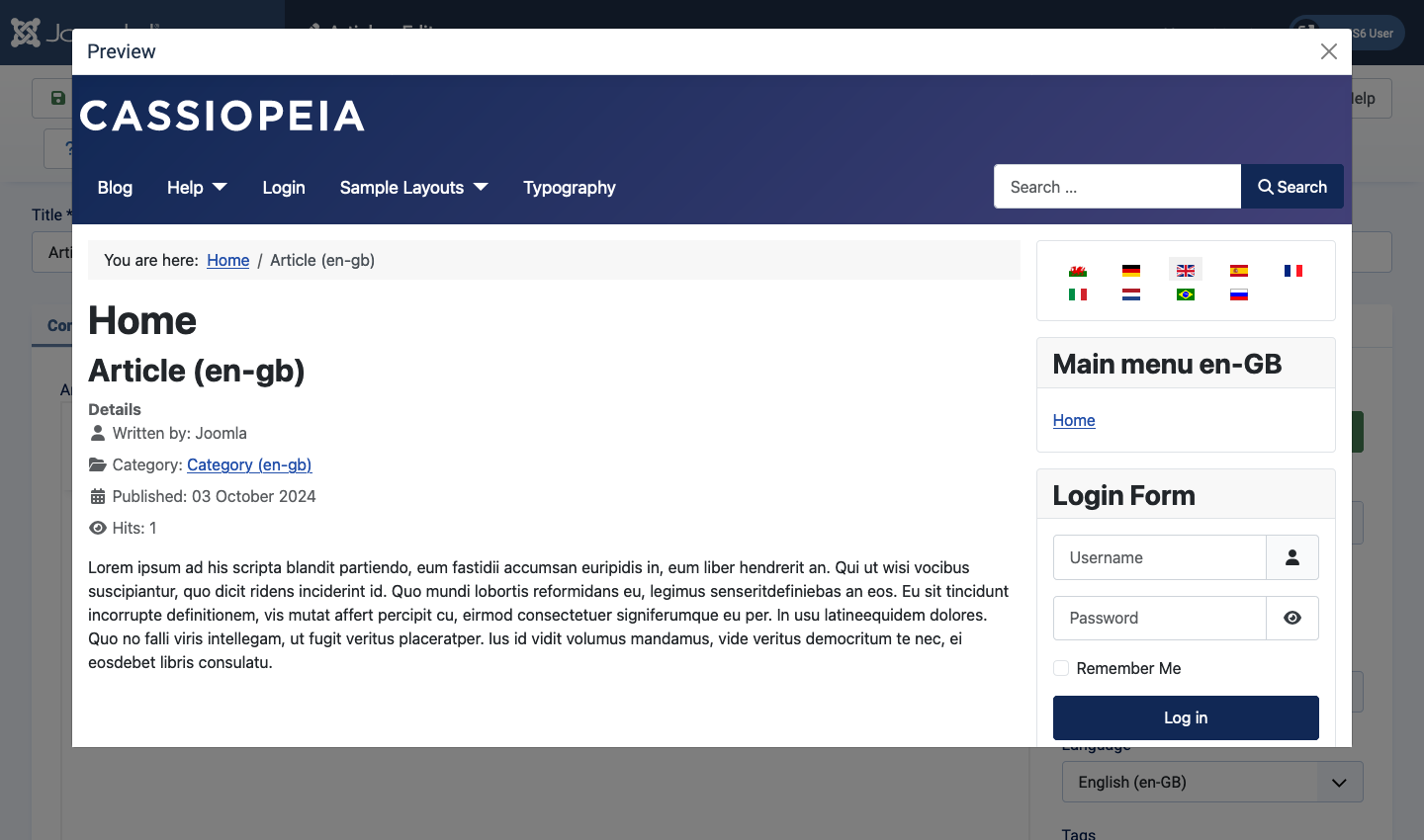 Articles list with actions button enabled