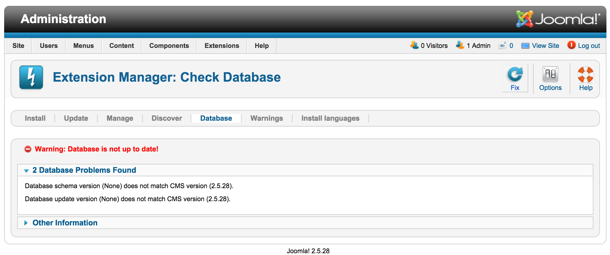 Extension Manager: Check Database