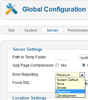 Global Configuration: Server tab