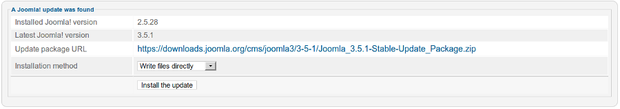 A Joomla! update was found