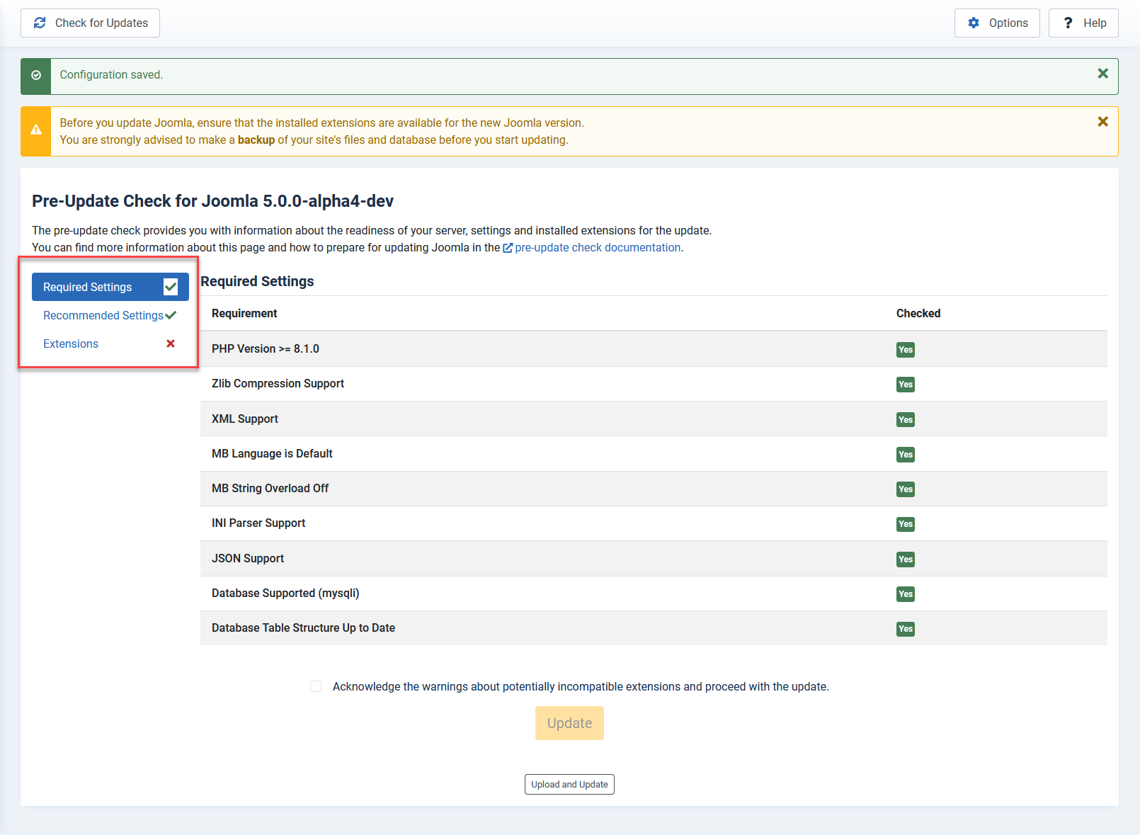 Pre-Update Check for J5
