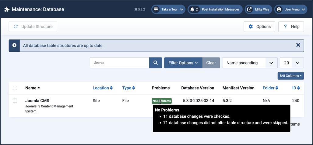 post update database check with no problems