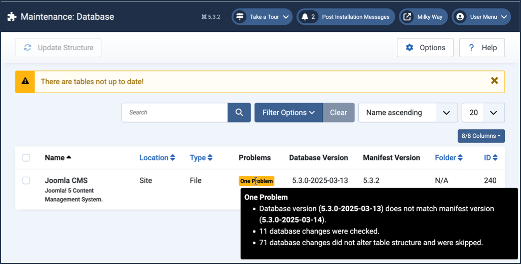 post update database check with problems