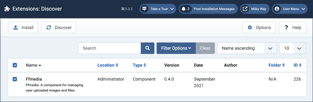 Discover Screen With discovered Extensions To Install