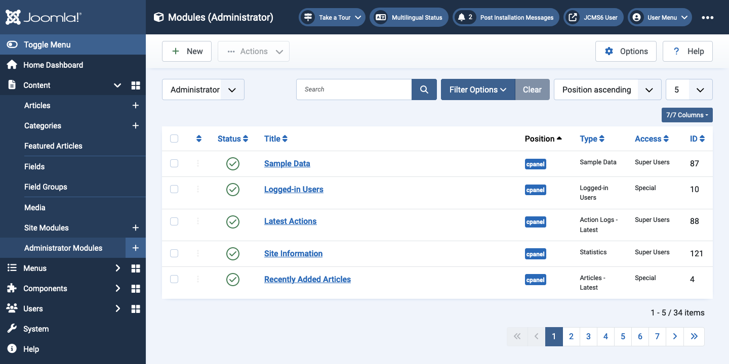 atum admin modules list