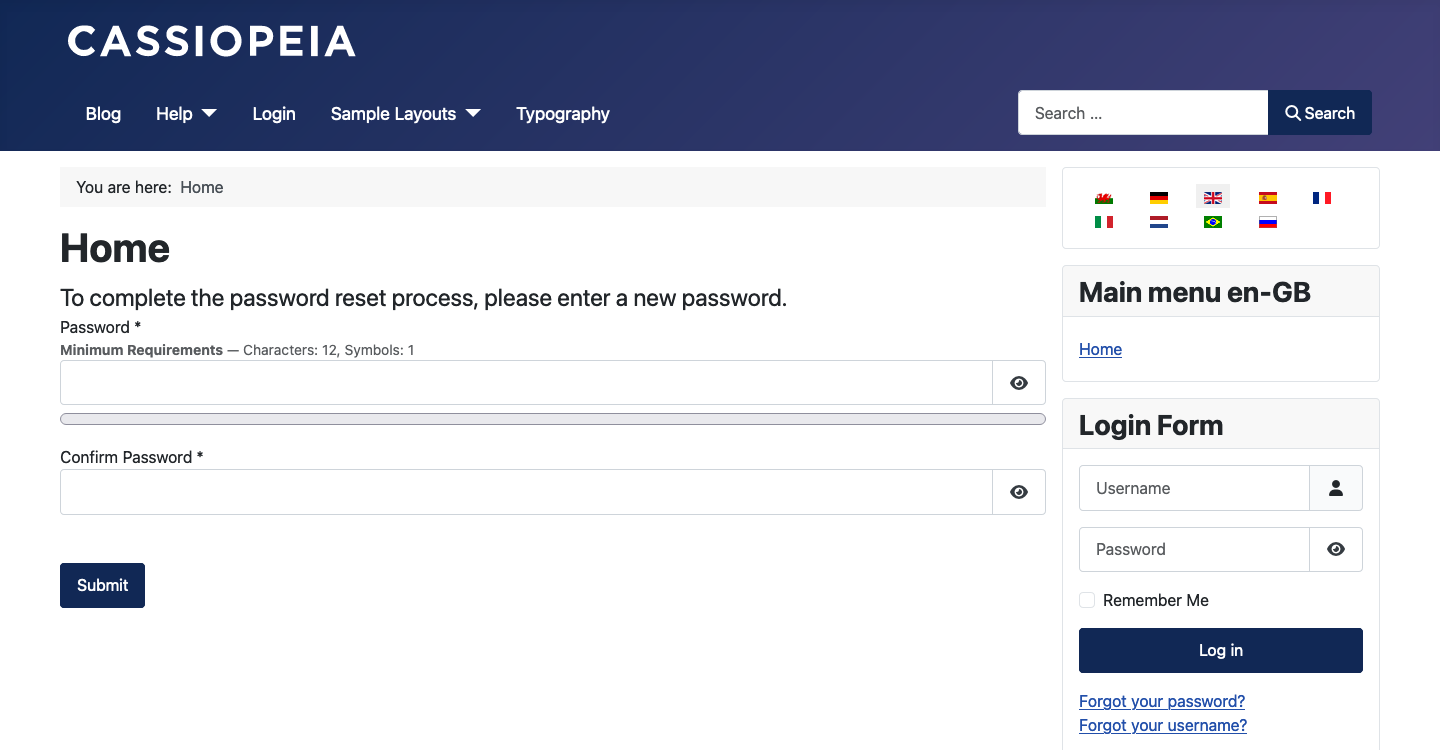 site forgot password reset form