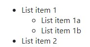 Screenshot of unordered list with sub-items